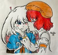 Tales of Symphonia: Seles Wilder gives Genis Sage a thanks kiss
https://www.deviantart.com/melody-marigold/art/Commission-Thank-You-Very-Much-Kiss-842438040