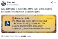 A "tweet":https://knowyourmeme.com/memes/sites/twitter-x about Luka Doncic taking the Dallas Mavericks to the "NBA":https://knowyourmeme.com/memes/cultures/basketball Finals despite being "fat" as what was said in his "trade to the LA Lakers":https://knowyourmeme.com/memes/events/luka-doncic-trade.