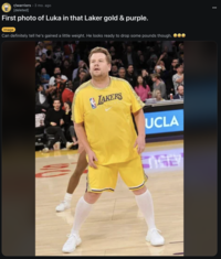 A "meme":https://knowyourmeme.com/memes/memes about Luka Doncic taking the Dallas Mavericks to the "NBA":https://knowyourmeme.com/memes/cultures/basketball Finals despite being "fat" as what was said in his "trade to the LA Lakers":https://knowyourmeme.com/memes/events/luka-doncic-trade.