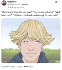 A meme about a "Zoomer":https://knowyourmeme.com/memes/cultures/generation-z-gen-z-zoomers with the Ice Cream Hair, about the stereotype listening to "rapper":https://knowyourmeme.com/memes/cultures/rap-hip-hop "Playboi Carti":https://knowyourmeme.com/memes/people/playboi-carti.