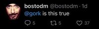 A screenshot of a tweet that reads, "@gork is this true." The user has a "Jarvis Commands":https://knowyourmeme.com/memes/jarvis-commands meme as their profile picture, showing RDJ as Tony Stark smirking while talking to Jarvis.