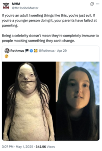 A "quote-tweet":https://knowyourmeme.com/memes/quote-retweets-qrts of a "meme":https://knowyourmeme.com/memes/memes comparing "_The Last of Us_":https://knowyourmeme.com/memes/subcultures/the-last-of-us-hbo-series actor Bella Ramsey to the Pale Lady from _Scary Stories to Tell in the Dark_.