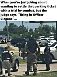 When you're just joking about wanting to settle that parking ticket with a trial by combat, but the judge says, "Bring in Officer Clegane"...