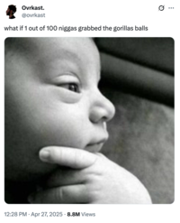 A "meme":https://knowyourmeme.com/memes/memes about the "100 Men vs. 1 Gorilla":https://knowyourmeme.com/memes/100-men-vs-1-gorilla debate, using the Thinking Baby "image macro":https://knowyourmeme.com/memes/image-macros.