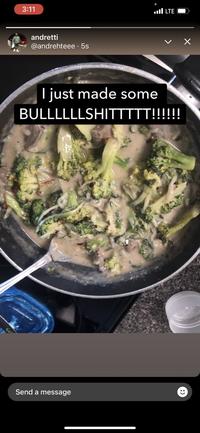 X user @ijustbluemyself posted a screenshot of now-deleted Twitter user @andrehteee's post, showing a sort of broccoli vegetable stew. The text on the post read, "I Just Made Some BULLLLLLSHITTTTT!!!!!!" The tweet gathered over 48,000 likes in three months.