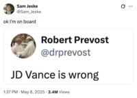 A "meme":https://knowyourmeme.com/memes/memes joking about the new Pope being "woke":https://knowyourmeme.com/memes/woke because he said that "J.D. Vance":https://knowyourmeme.com/memes/people/jd-vance is wrong in a new "tweet":https://knowyourmeme.com/memes/sites/twitter-x.