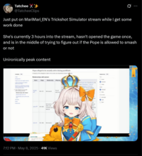 Tatchee X+ @TatcheeClips Just put on MariMari_EN's Trickshot Simulator stream while I get some work done She's currently 3 hours into the stream, hasn't opened the game once, and is in the middle of trying to figure out if the Pope is allowed to smash or not Unironically peak content Popes alleged to be sexually active during pontificate A majority of the allegations made in this section are disputed by modern hans Relationships with women Reign Relationship Offspring Popes alleged t Sergius 904-911 Not med least one) Not married John X 914-928 Awith Theodora and Marcia 955-964 Noted 7:12 PM. May 8, 2025.41K Views Tus r of Pope John XI by Maria, the ors and Theophylact, Count of prand of Cremona's μονος, holic rejected Арркагалов ○ Lage Standard Colora Automatic Light
