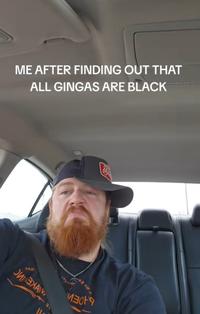 A screenshot of a TikTok by @adamunusual. The TikTok reads, "me after finding out that all gingas are Black."