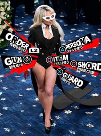 A _Persona 5_ meme based on Sabrina Carpenter's 2025 Met Gala outfit.