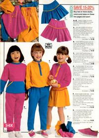 3-6X 132 JCPenney D Top B -NEW- MOVES E Top C Skort C Pants Skort G MIX-MATCH Pkg of 6 prs SAVE 15-20% Buy two or more styles, I colors and sizes on these two pages and save*. A to E. WHEN IT COMES TO FLEECE NEW MOVES GETS IT BRIGHT! All are easy care acrylic Machine wash, tumble dry Made in US A. KEEP HER COVERED IN COLOR with New Moves hooded fleece top. Pullover style with button placket. Contrast hood; con- trast rib knit cuffs and bottom. Acrylic fleece. Machine wash, tumble dry. Made in US Preschool: S(3-4),M(5). L(6-6X) State S, M or L JP 353-2876 B-(0.70 lb.)...... Ea 15.00 Mix & Match, ea. 12.00 B. FLEECE PANTS have elastic waist with contrast mock drawstring. Two side pockets Colors: 46 fuchsia: 35 blue: 17 yellow. State color number-and-name Preschool: 4, 5, 6, 6X. State size JP 354-0176 D-(0.70 lb.)..... Each 13.00 Mix & Match, ea 10.92 C. FLEECE SKORT has the fullness of a skirt with the practicality of shorts. Elastic waist and dropped yoke trimmed with piping. Colors: 17 yellow, 46 fuchsia; 35 blue. State color number-and-name Preschool: 4, 5, 6, 6X. State size JP 354-0119 D-(0.70 lb.)..... Each 12.00 Mix & Match, ea. 9.96 D. COLOR-BLOCKED TOP has a contrast double crewneck Bright yellow trims both sides of front tunnel pocket and rib knit cuffs Pullover style. (0.70 lb.) Preschool: S(3-4), M(5), L(6-6X). State S, M or L JP 353-0003 B......... .... Ea 15.00 Mix & Match, ea 12.00 E. ZIP NECK FLEECE TOP has contrast trim around the neckline and down the front Contrast rib knit cuffs and bottom. (0.70 lb.) Colors: 17 yellow; 46 fuchsia. State color number-and-name Preschool: S(3-4), M(5), L(6-6X). State S, M or L JP 353-0045 D. Ea. 15.00 Mix & Match, ea. 12.00 F. BRIGHT DOWN TO HER TOES... SUEDE DECK SHOES FROM NEW MOVES add a touch of brilliance to her favorite outfits. Lace-up style with suede uppers. Cushioned insoles Composition rubber soles. Imported from Taiwan (1.50 lbs.) Color: 45 fuchsia State color number-name Girls: 10, 11, 12, 13. State size. JP 602-9110 D... Each pair 18.00 Mix & Match, ea pair15.30 G. A SIX-PACK OF TRIPLE ROLL SOCKS in all the right brights. Package includes 2 white. 1 fuchsia, 1 royal, 1 gold, 1 black Cotton-and-nylon blend. Machine wash, tumble dry. Made in U.S. (0.10 lb.) Sizes: S(fits shoe size 7-10), M(10%-3%). State S or M JP 304-0045 B.... 6 prs. in pkg 10.00 Socks [G] are not included in Mix, Match & Save promotion