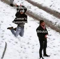 Aliteral bucket of s--- Caesar's supporters Bibulus
