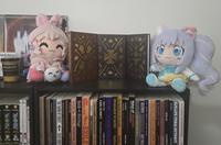 Image of a Kirsche doll on a bookshelf full of fascist books.