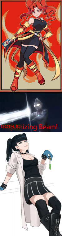 I dunno, I can't be only one seeing the similarities.

Courtney Art:
https://www.newgrounds.com/art/view/missandydandy/grandmaster-courtney
KYM Post:
https://knowyourmeme.com/photos/3064419-pokemon
Abby Art:
https://x.com/Jourd4n_/status/1918395434248356319
KYM Post:
https://knowyourmeme.com/photos/3062044-goth-gf