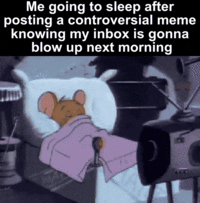 Me going to sleep after posting a controversial meme knowing my inbox is gonna blow up next morning
