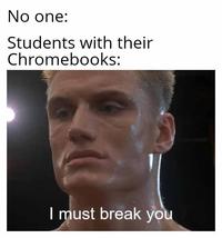 No one: Students with their Chromebooks: I must break you
