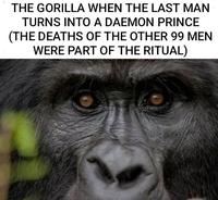 THE GORILLA WHEN THE LAST MAN TURNS INTO A DAEMON PRINCE (THE DEATHS OF THE OTHER 99 MEN WERE PART OF THE RITUAL)