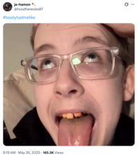 A "meme":https://knowyourmeme.com/memes/memes using a photo of Crafter (==@Craftiest_==) captioned, "#bootyhadmelike."