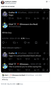 A "quote-tweet":https://knowyourmeme.com/memes/quote-retweets-qrts about an old July 2024 post in which a user called Crafter a "white boy," which came to fruition in 2025.
