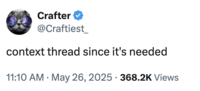 Crafter tweeting a thread called a "context thread" to address some of the allegations made against him in May 2025.