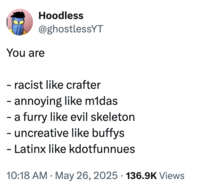 A "tweet":https://knowyourmeme.com/memes/sites/twitter-x about Twitter user Crafter (==@Craftiest_==) who was exposed in May 2025.