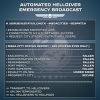 A tweet by the official _Helldivers 2_ account that shows several fallen Megacities, with "Equality-on-Sea" under siege and "Prosperity City" secured. The post gathered over 14,000 likes in two days.
