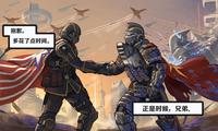 A Chinese _Helldivers 2_ player shared a graphic showing an American and a Chinese Helldiver doing a handshake. The American was shown to be saying, "Sorry it took me so long," while the Chinese soldier said, "You're right on time bro." 
