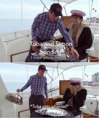 PINK PINK'S Tuba and Simon bonding I hope you're hungry *Tuba gets wheeled* for nothing.