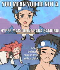 YOU MEAN YOU'RE NOT A HYPER MASCULINE BARA SAMURAI I can't believe was in love with a chick