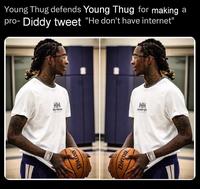 SPALDIN Young Thug defends Young Thug for making a pro- Diddy tweet "He don't have internet" HH ely-Hansn HH nansH Бугом