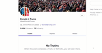 Donald J. Trump @realDonaldTrump Joined February 2022 donaldjtrump.com 9.86M Followers 72 Following Truths Replies Media No Truths When this user composes a Truth, or ReTruths, you will see it here. Help Center Le • Proudly made in America. us