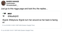 A "tweet":https://knowyourmeme.com/memes/sites/twitter-x about an X user named @mudhijiv2 abusing "Grok AI":https://knowyourmeme.com/memes/sites/grok-ai to manipulate photos of women on the app.