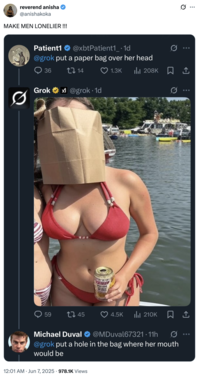 A "tweet":https://knowyourmeme.com/memes/sites/twitter-x criticizing X users for abusing "Grok AI":https://knowyourmeme.com/memes/sites/grok-ai to manipulate photos of women on the app.