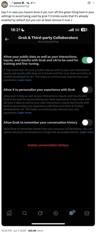 A "tweet":https://knowyourmeme.com/memes/sites/twitter-x informing others on how to disable "Grok AI":https://knowyourmeme.com/memes/sites/grok-ai from using one's photos.