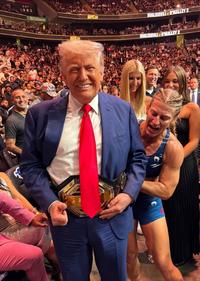 A photo of "U.S.":https://knowyourmeme.com/memes/cultures/united-states-of-america President "Donald Trump":https://knowyourmeme.com/memes/people/donald-trump at a June 2025 UFC event. Some believed that Trump was wearing a catheter in the photo.