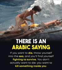 THERE IS AN ARABIC SAYING If you want to die, throw yourself into the sea, and you'll find yourself fighting to survive. You don't actually want to die; you want to kill something inside you.
