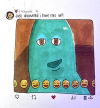 X user @featureme posted a hand-drawn version of the Bob Staring meme on June 9th, 2025, gathering over 100,000 views on a post with a hand-written caption that read, "just discovered i have free will." 
