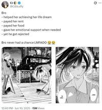 A tweet about chapter 380 of Rent-A-Girlfriend. The post ends, "Bro never had a chance LMFAOO 😭😭."