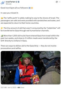 Israel's statement on Twitter about Greta's sandwich.