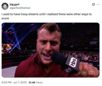 A "meme":https://knowyourmeme.com/memes/memes of Maxwell Jacob Friedman (MJF) saying the "I Used To Have Hoop Dreams Until I Found Out There Were Other Ways To Score" lyric from the viral "rap":https://knowyourmeme.com/memes/cultures/rap-hip-hop song.