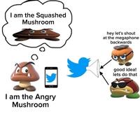 X user @abdcfg9543 posted a version of the Goomba Fallacy image that relabelled each Goomba with overly literal, "Bone Hurting Juice":https://knowyourmeme.com/memes/bone-hurting-juice captions like, "I am the squashed mushroom," "I am the angry mushroom," and "Lets shout into this megaphone backwards."