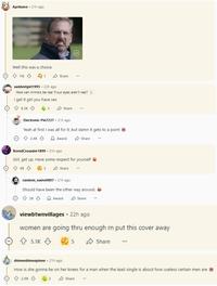 A collection of comments made to the /r/popculturechat subreddit's post about Sabrina Carpenter's album cover for "Man's Best Friend." The comments are negative.