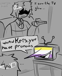 Fan art of Kris from Deltarune. The art references the film "I Saw the TV Glow."