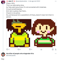 A screenshot of a Twitter post. In the post, a user named "the killer of people who misgender Kris" arrives in someone misgendering Kris's comments.