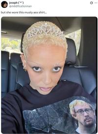A tweet criticizing Doja Cat for wearing a Sam Hyde shirt. The criticism comes after she threw a fan's shirt away, calling it "musty."