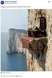 Robert Sterling @RobertMSterling Imagine monitoring the situation from here Mac Baconai 2:51 PM - Jun 15, 2025 - 27.7K Views