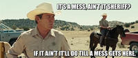 IT'S A MESS, AIN'T IT SHERIFF? IF IT AIN'T IT'LL DO TILLA MESS GETS HERE.