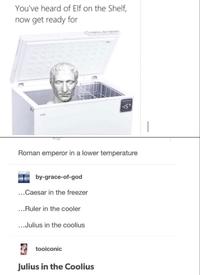 You've heard of Elf on the Shelf, now get ready for CLASSICAL ANY MOM -15% Roman emperor in a lower temperature by-grace-of-god ...Caesar in the freezer ...Ruler in the cooler ...Julius in the coolius ☐ tooiconic Julius in the Coolius