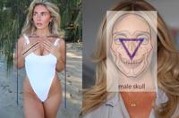 Images of Bonnie Blue being transvestigated. The images look to show that she is trans by examining her body and skull proportions.