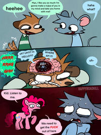 WAG heehee WAG Man, I like you so much I'm gonna make a tulpa of you in my mind and take you home with me!! haha what? HRRR RRNG • GHH uh? UH?!? H- HELLO?!? SAP Kid. Listen to me. POOF WHERE AM I?! uh- We need to get the F--- out of here HAPPYROADKILL