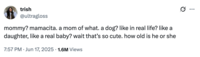 X user @ultragloss loosely transcribed the "I'm a mommy" interaction between Huda and Nic, gathering over 90,000 likes in six days.